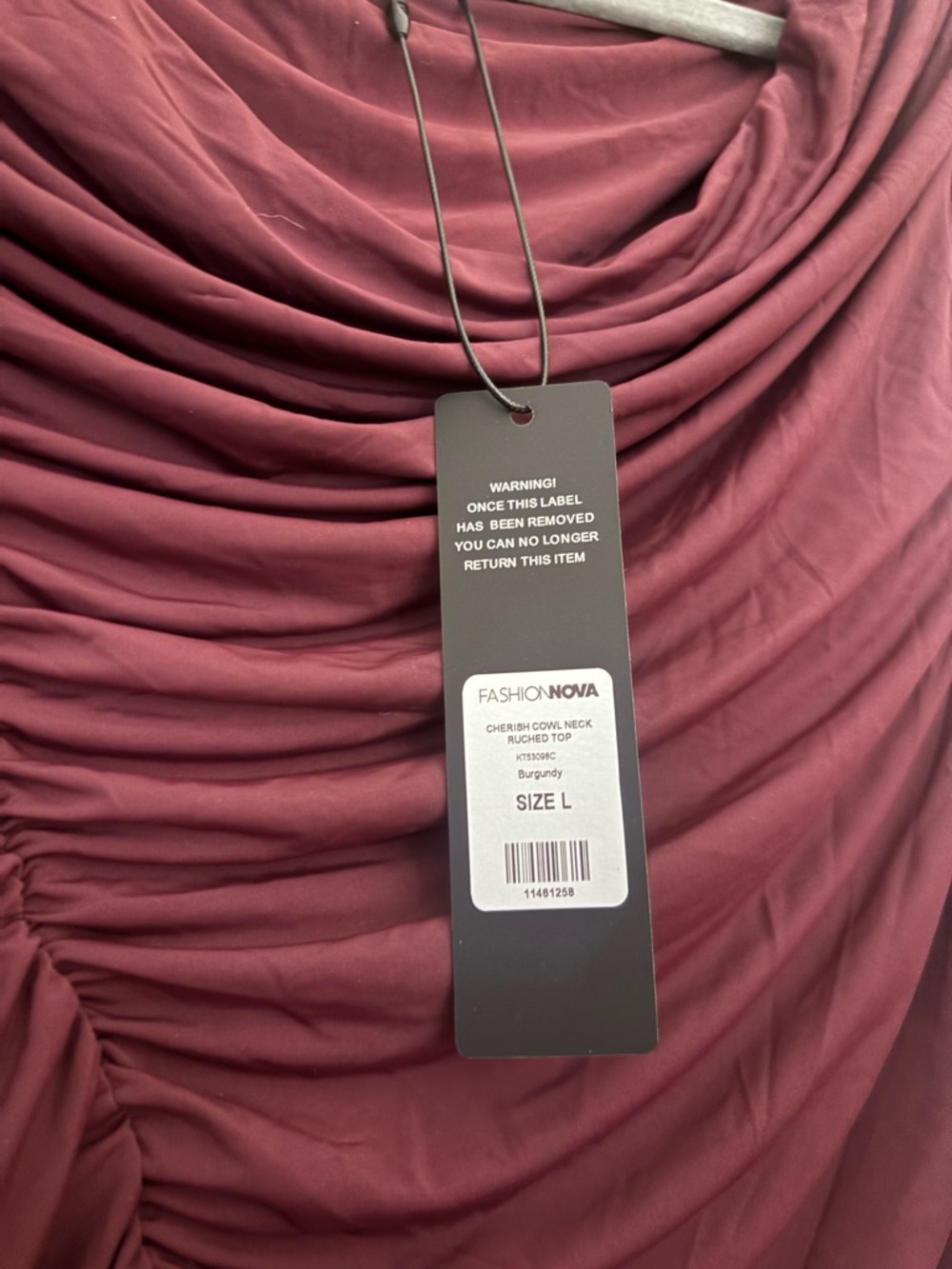 Fashion Nova Long-Sleeve Ruched Top in Deep Burgundy - Picture 2 of 3